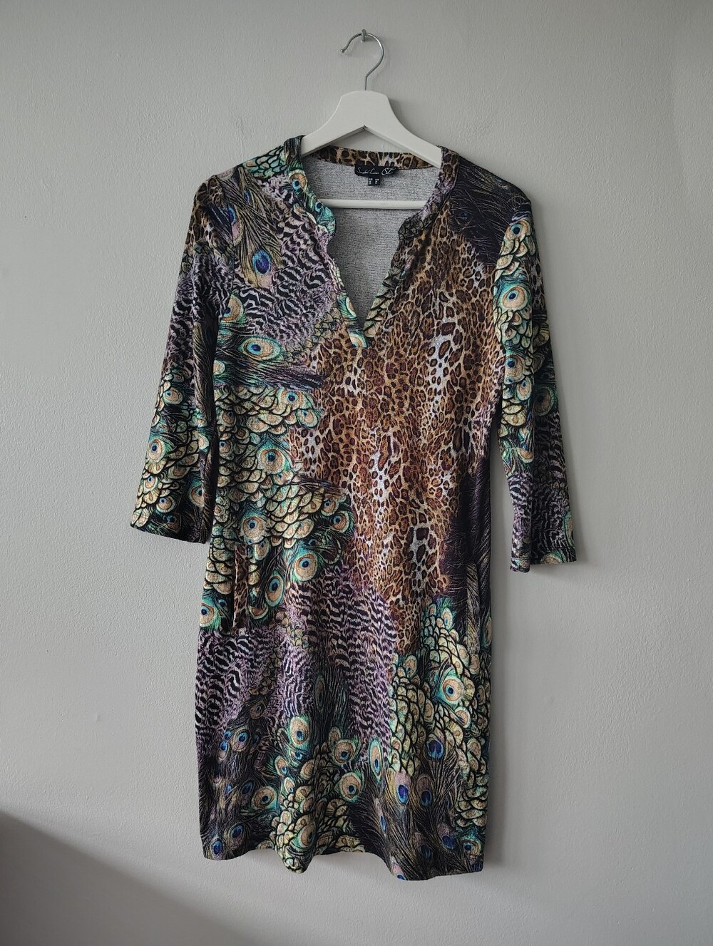 Smashed Lemon Leopard & Peacock Print V-Neck Dress
